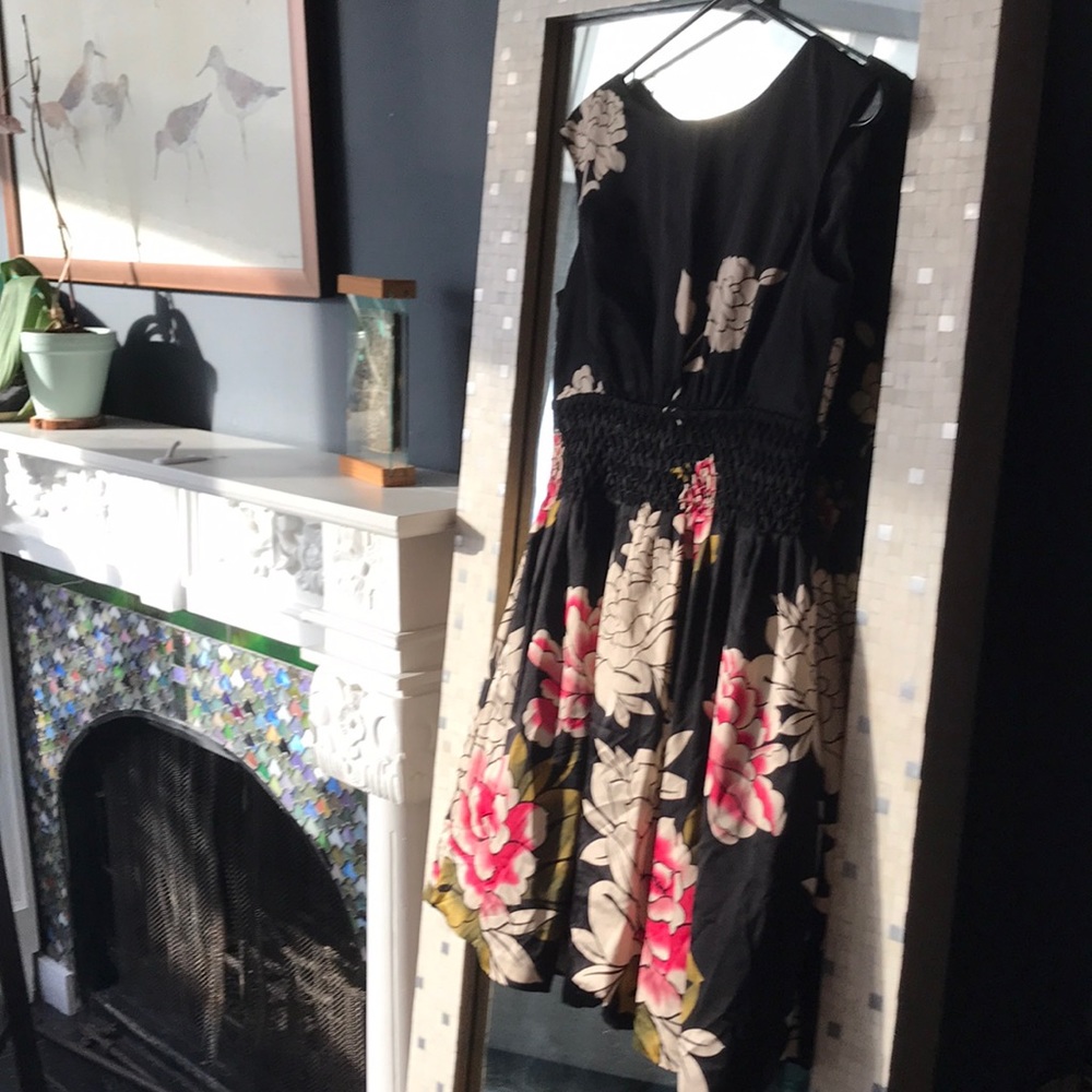 Black cocktail dress with flowers